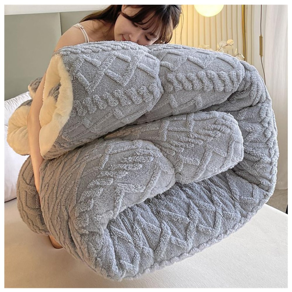 FDISDIFH Thickened Super Soft Insulation Hibiscus Winter Quilt, Imitation Cashmere + Hibiscus Double Fabrics, Breathable Warmth Fluffy Plush Sided Velvet Blanket (B 180x220cm/71x86.6in(4.5kg))
