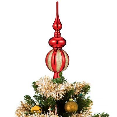 Christmas Tree Topper Shiny Xmas Tree Finials Hand-Painted Treetop Plastic Season Decorations, Beautiful, Classic Christmas Ornaments 9.05 x 2.63 Inches Red