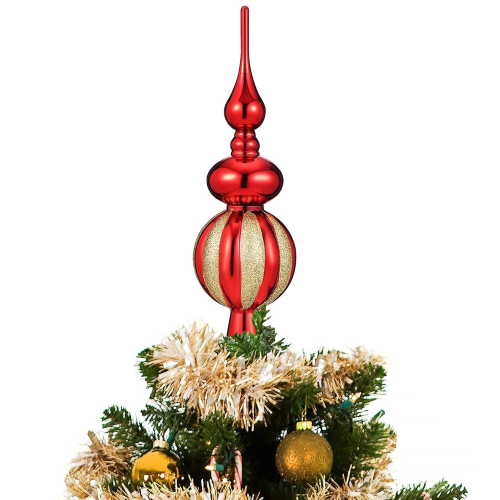 Christmas Tree Topper Shiny Xmas Tree Finials Hand-Painted Treetop Plastic Season Decorations, Beautiful, Classic Christmas Ornaments 9.05 x 2.63 Inches Red