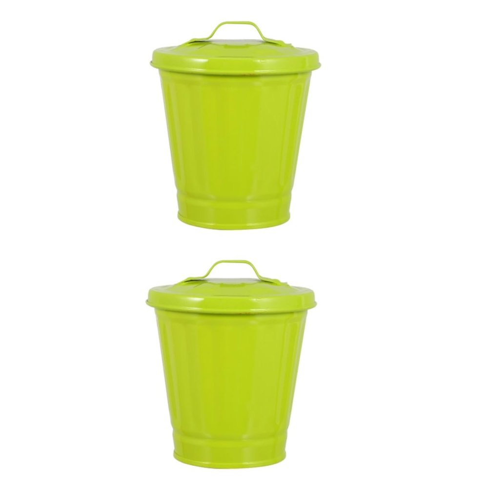 BESTOYARD 2 Pcs Garbage Can Plant Basket Outdoor Trash Can Basket with Lid Mini Pots Outdoor Counter Dog Poop Trash Can Desk Trash Can Trash Cans Garbage Bin Flowers Office Iron Stationery
