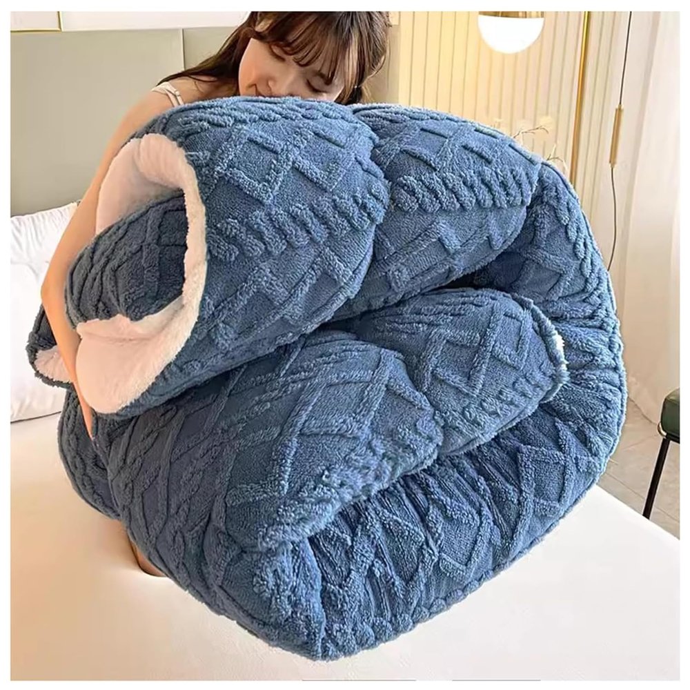 FDISDIFH Thickened Super Soft Insulation Hibiscus Winter Quilt, Imitation Cashmere + Hibiscus Double Fabrics, Breathable Warmth Fluffy Plush Sided Velvet Blanket (G 220x240cm/86.6x94.5in(5kg))