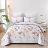 Dinjoy Floral Quilt Set Queen Size,Sage Green Bedspread Botanical 3 Pieces Fall Quilts Microfiber Lightweight Bedspreads White Soft Reversible Bed Cover Sets for All Season(96"x90") view 1