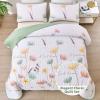 Dinjoy Floral Quilt Set Queen Size,Sage Green Bedspread Botanical 3 Pieces Fall Quilts Microfiber Lightweight Bedspreads White Soft Reversible Bed Cover Sets for All Season(96"x90") view 2