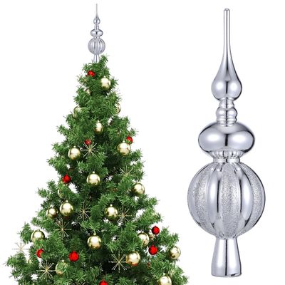 Christmas Tree Topper Shiny Xmas Tree Finials Hand-Painted Treetop Plastic Season Decorations, Beautiful, Classic Christmas Ornaments 9.05 x 2.63 Inches Silver
