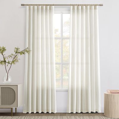 Joywell 80 Inch Length Linen Curtains 2 Panels Set Custom Made Pleated Curtains 80 Inches Long Muslin Drop Cloth Semi Sheer Linen Drapes for Bedroom Light Filter Ecru Oat Ivory Cream Colored 52x80