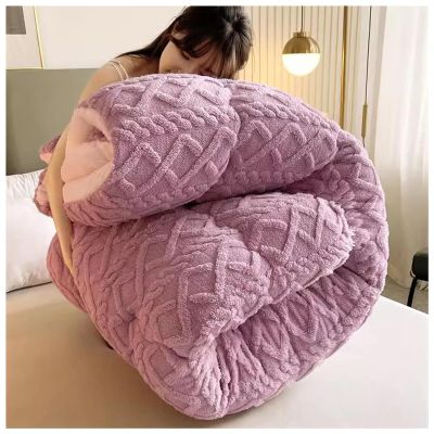 FDISDIFH Thickened Super Soft Insulation Hibiscus Winter Quilt, Imitation Cashmere + Hibiscus Double Fabrics, Breathable Warmth Fluffy Plush Sided Velvet Blanket (A 220x240cm/86.6x94.5in(5kg))