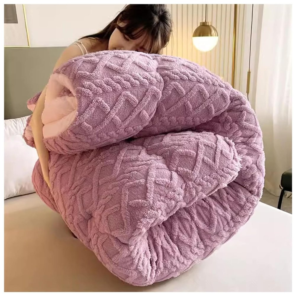 FDISDIFH Thickened Super Soft Insulation Hibiscus Winter Quilt, Imitation Cashmere + Hibiscus Double Fabrics, Breathable Warmth Fluffy Plush Sided Velvet Blanket (A 220x240cm/86.6x94.5in(5kg))