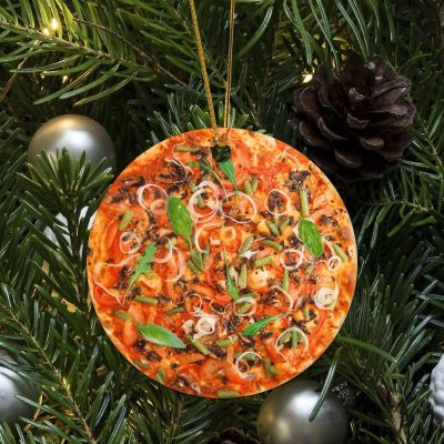 ArogGeld Christmas Ornament Food Pizza Round Christmas Ornament Kitchen Rules Double-Sided Printing Funny Food Restaurant Poster Food Kitchen Hanging Ornaments for Winter Christmas 3.2 Inch