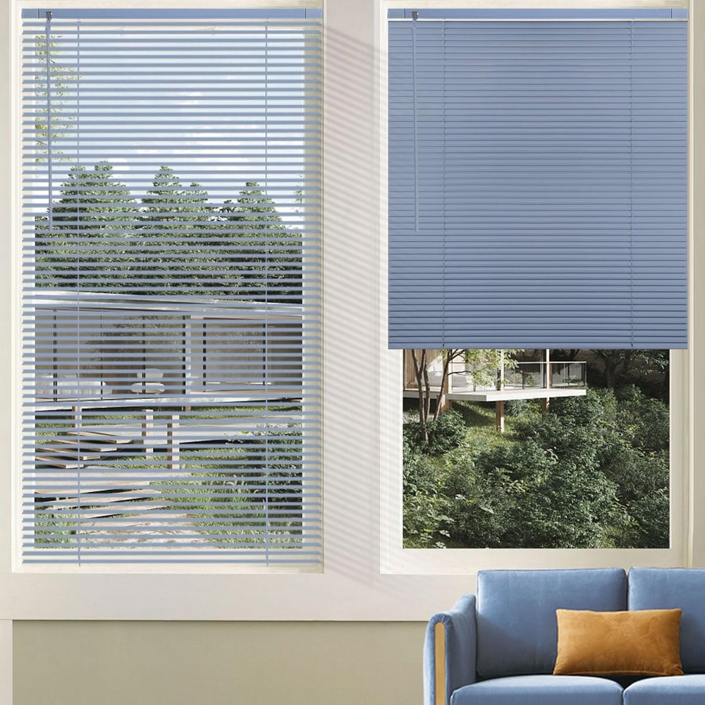 Custom Cordless Venetian Horizontal Blinds - No Drill No Tools Blinds Easy Installation for Window Treatment, 1" Aluminum Slats Shutter Blinds, Privacy & Light Control, 45" W x 70" L, Blue