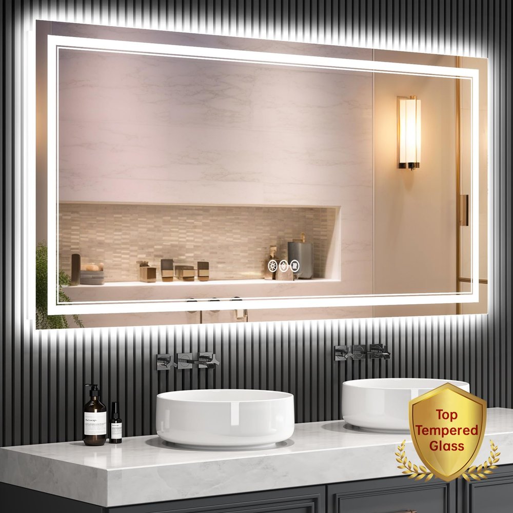 SOGOLINE New LED Bathroom Mirror 72x36 Inch with Front and Backlit, CRI 90+, 3 Colors & Stepless Dimmable Lighted Bathroom Mirror, Anti-Fog, Memory, Top-Grade Tempered Glass, Rotatable