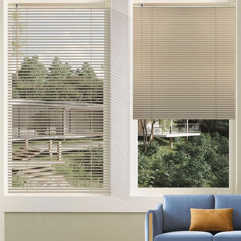 Custom Cordless Venetian Horizontal Blinds - No Drill No Tools Blinds Easy Installation for Window Treatment, 1" Aluminum Slats Shutter Blinds, Privacy & Light Control, 46" W x 48" L, Beige