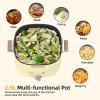 Audecook Hot Pot Electric, 2.5L Portable Nonstick Multicooker for 1-3 Persons, Honeycomb Texture Travel Electric Skillet with Dual Power Temperature Control for Steak/Egg/Noodles/Oatmeal (Beige) view 2