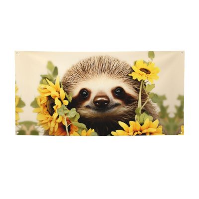 Sloth Sunflower Banner Holiday Backdrop for Outdoor Happy Birthday Decorations Yard Signs Christmas Banners Fence Hanging Flag Home Decoration for Party Wedding Business