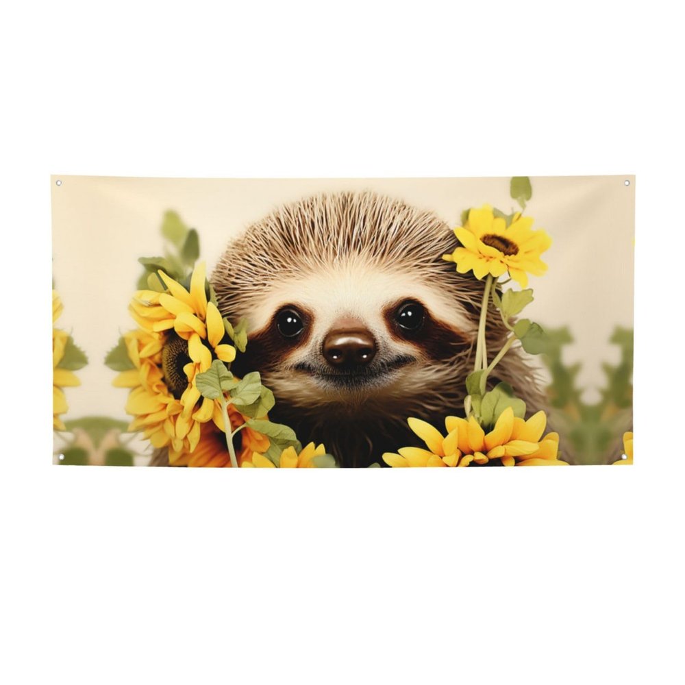Sloth Sunflower Banner Holiday Backdrop for Outdoor Happy Birthday Decorations Yard Signs Christmas Banners Fence Hanging Flag Home Decoration for Party Wedding Business
