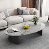 CraftThink Coffee Table, Mid Century Modern Oval Stone Tabletop SideTable Coffee Table with Double Pedestal Metal Base for Living Room Center -Jadeite 47" L x 23.5" W x 18" H view 3