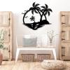 Metal Wall Art, Coastal Wall Decor, Tropical Beach Metal Wall Decor, Metal Palm Tree Wall Decor, Tropical Beach Wall Art, Sun Wall Art, Metal Palm Tree, Sunset by Ocean, Home Decor (White, 30"x33"|76x84cm) view 2