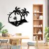 Metal Wall Art, Coastal Wall Decor, Tropical Beach Metal Wall Decor, Metal Palm Tree Wall Decor, Tropical Beach Wall Art, Sun Wall Art, Metal Palm Tree, Sunset by Ocean, Home Decor (White, 30"x33"|76x84cm) view 4