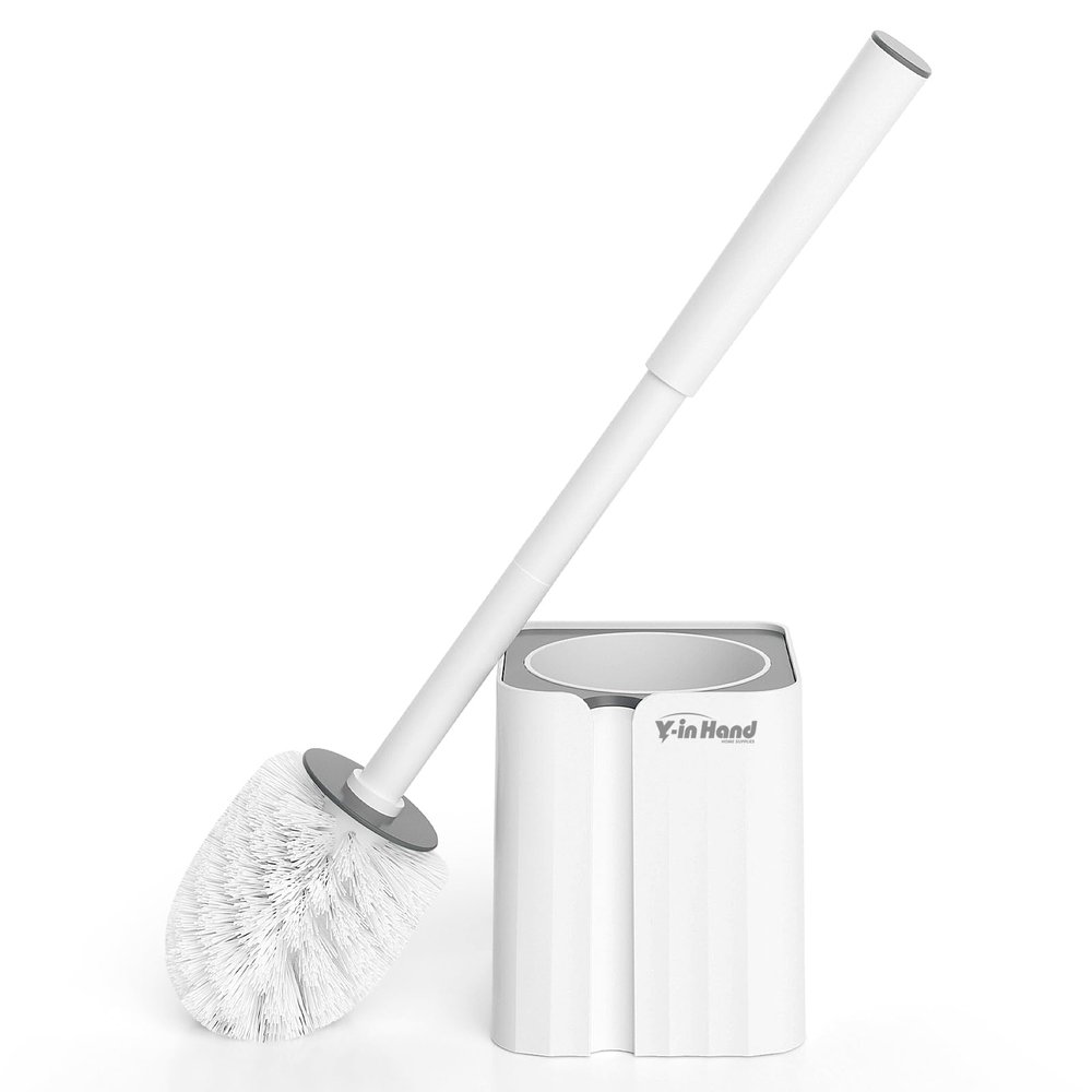Y-in Hand Toilet Bowl Brush and Holder Set, Compact Toilet Scrubber Brush for RV and Bathroom Cleaning, Durable Classic 360PP Bristle, Drip-Proof, Wall Mountable.White