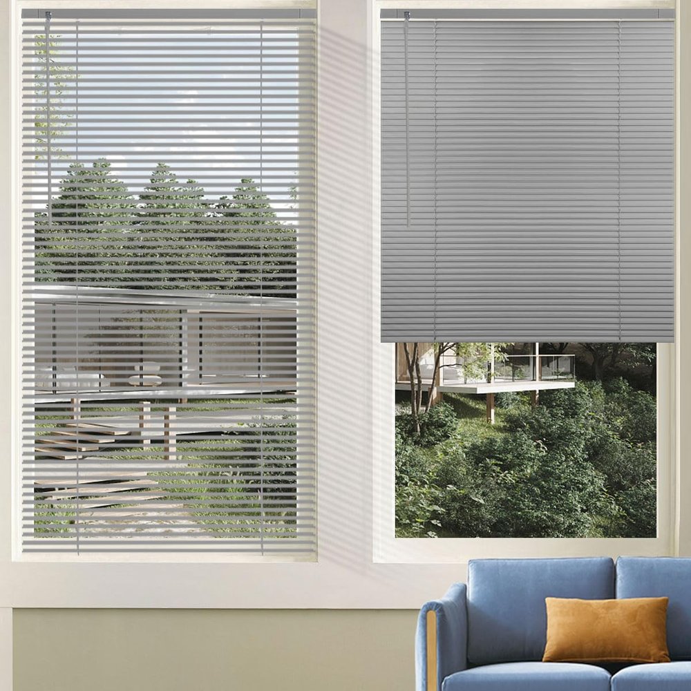 Custom Cordless Venetian Horizontal Blinds - No Drill No Tools Blinds Easy Installation for Window Treatment, 1" Aluminum Slats Shutter Blinds, Privacy & Light Control, 35 1/2" W x 52" L, Grey