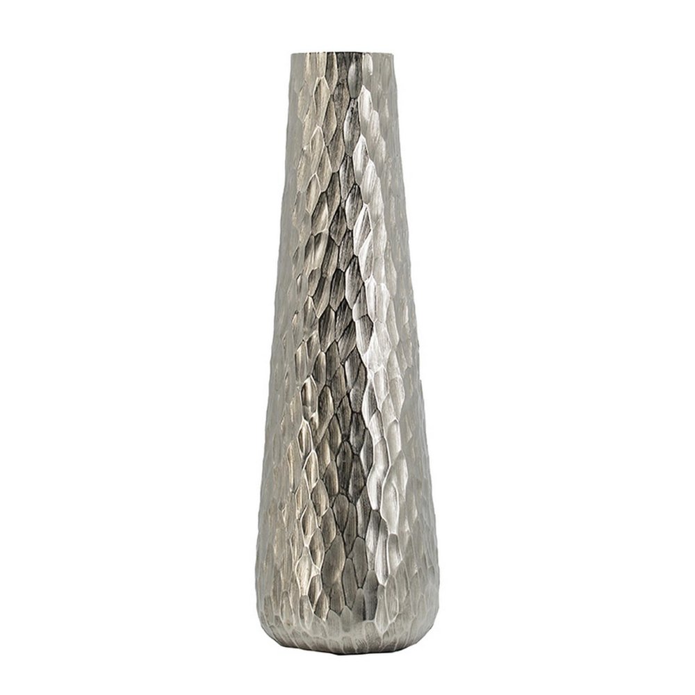Benjara BM302673 23 in. Diamond Textured Tapered Aluminum Tall Oblong Vase Silver