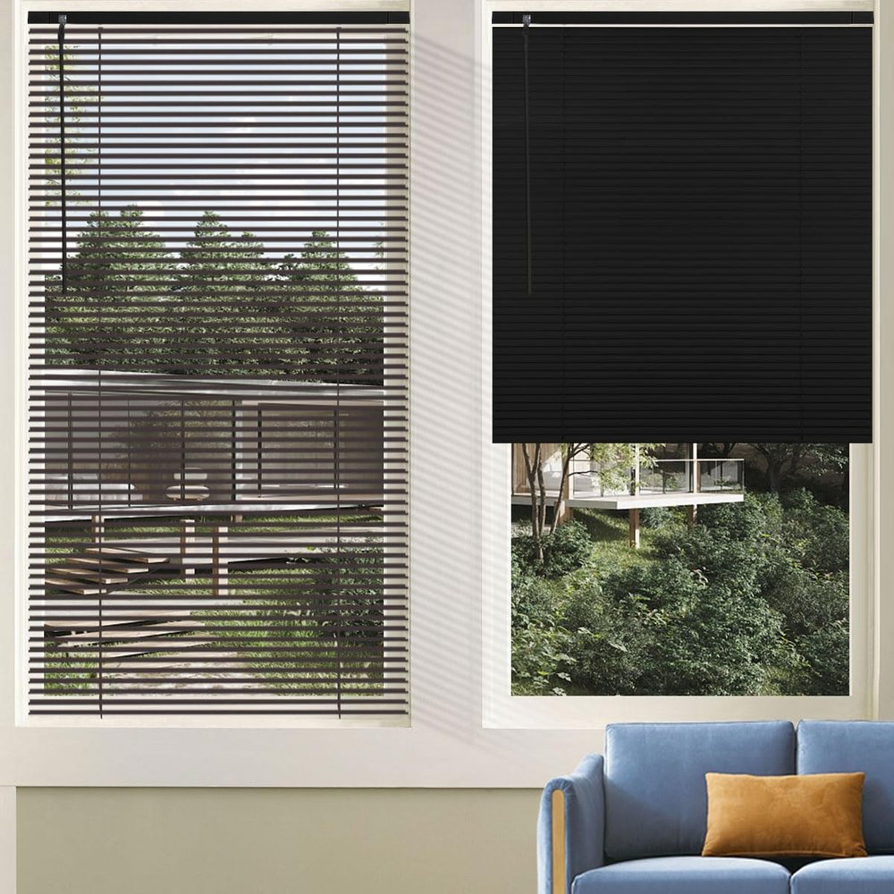 Custom Cordless Venetian Horizontal Blinds - No Drill No Tools Blinds Easy Installation for Window Treatment, 1" Aluminum Slats Shutter Blinds, Privacy & Light Control, 16 1/2" W x 36" L, Black