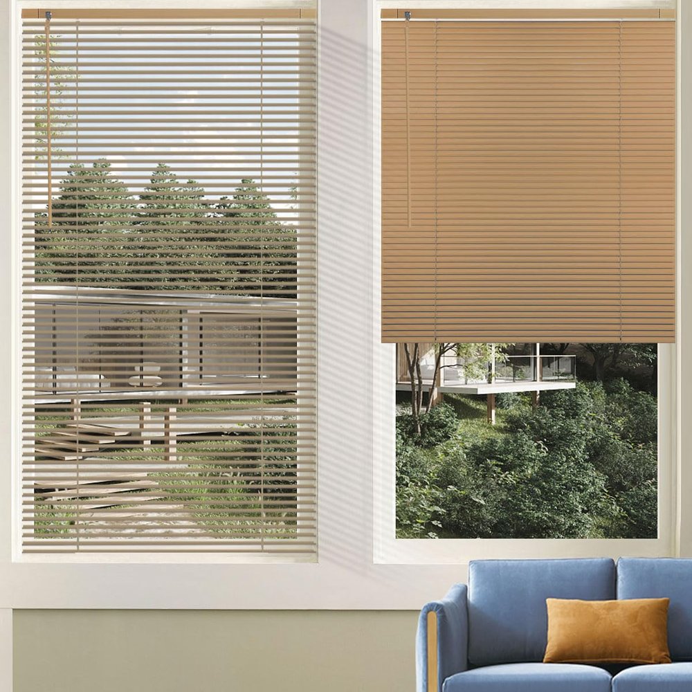 Custom Cordless Venetian Horizontal Blinds - No Drill No Tools Blinds Easy Installation for Window Treatment, 1" Aluminum Slats Shutter Blinds, Privacy & Light Control, 52 1/2" W x 52" L, Brown
