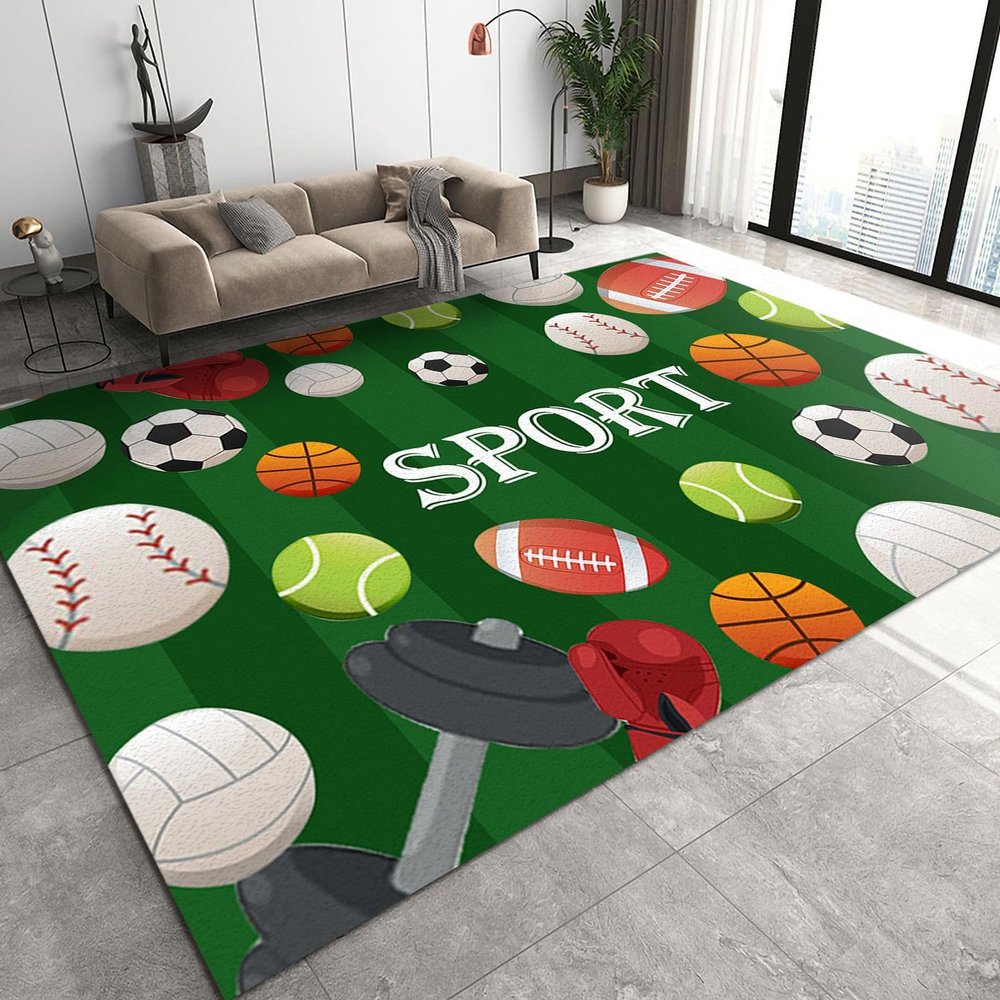 Cartoon Basketball Football Volleyball Baseball Sports Lover Area Rugs Carpet for Boy Room, Floor Rugs Soft Comfortable Washable Non-Slip for Living Room Bedroom Teen Study5 x 6ft