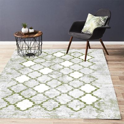 Moroccan Diamond Distressed Classical Green Grey Rug 4x6 Contemporary Abstract Area Rug for Livingroom Diningroom Bedroom Washable Retro Carpet