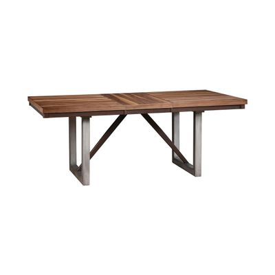 Benjara BM302423 60-77 in. Natural Brown Wood & Smooth Gray Metal Extendable Dining Table