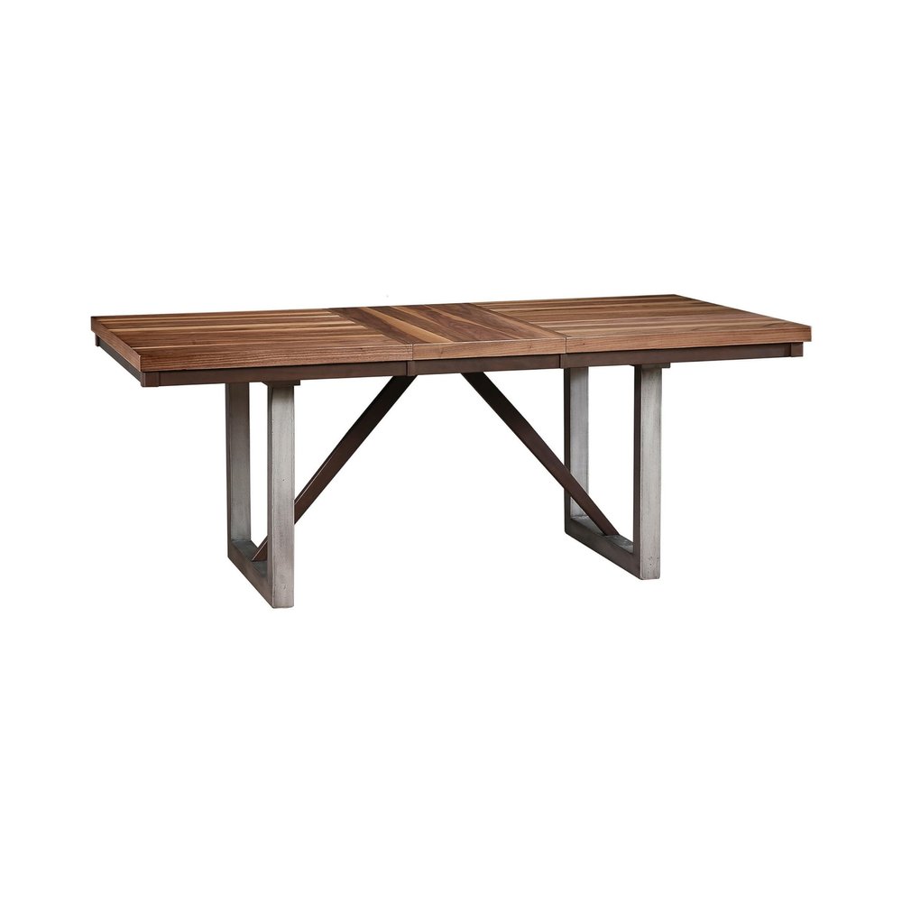 Benjara BM302423 60-77 in. Natural Brown Wood & Smooth Gray Metal Extendable Dining Table