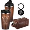 Roshtia Thank You Gift for Men 17 oz Stainless Steel Tumbler with Lid Leather Toiletry Bag Inspirational Keychain Team Gift for Male Employee Teacher Birthday(Wood Grain) view 1