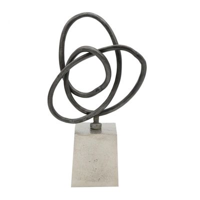 Benjara BM302657 9 in. Abstract Loop Design & Block Base Table Sculpture Black & Silver