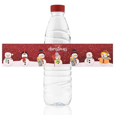URROMA Christmas Water Bottle Labels, 48pcs Snowman Stickers, Red Adhesive Wine Bottle Covers for Party Supplies
