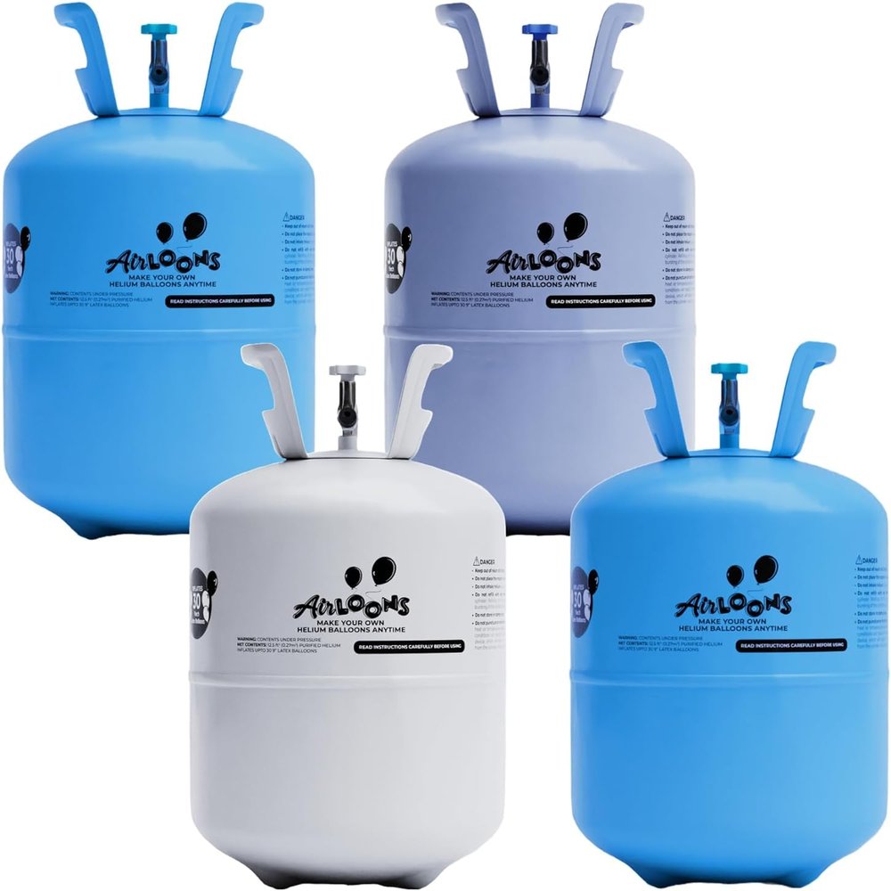Airloons Helium Balloon Kit with 4 Pack 7.5 Cu Ft Tank - Includes 120 Multicolor 9 in Latex Balloons, Ribbon & Easy to Fill Nozzle - Easy Setup for Birthdays, Weddings, Baby Showers, DIY Party Dcor