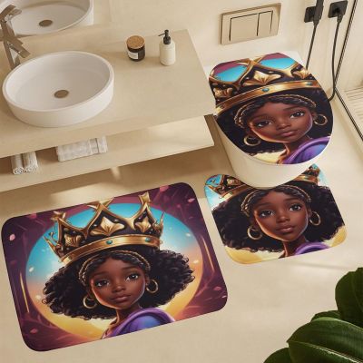 ZGDPBYF Bathroom Rugs Sets 3 Piece, Black Girl Non Slip Bath Mats for Bathroom Floor, African American Afro Black Woman Bathroom Mats Carpet, Bathroom Runner Shower Mat with U Shaped Toilet Rug,