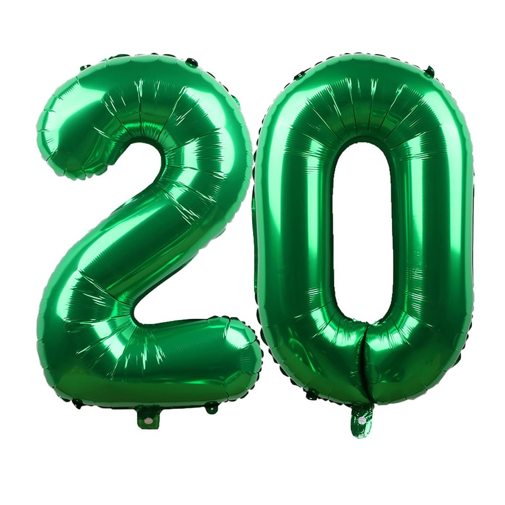 YFHVJTKO 40 Inch Green Number 20 Foil Balloons 20 Celebration Decorations for Happy 20th Birthday Party Wedding Bridal Shower Engagement Photo Shoot Anniversary Decoration, Number 20 Green Balloon