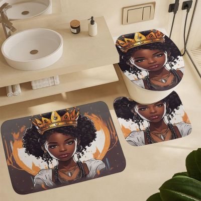 ZGDPBYF Bathroom Rugs Sets 3 Piece, Elegant Black Girl with Crown in A Beautiful, Non Slip Bath Mats for Bathroom Floor, Black Girl Bathroom Mats Carpet, Bathroom Runner Shower Mat with U Shaped