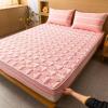 FCLDESHOP Bottom Fitted Sheet,Cotton Quilted Solid Color Fitted Sheets, Bedroom Holiday Home Skin-Friendly Anti-Slip Checkered Bed Cover,Light Pink,180 * 220cm+26cm view 1