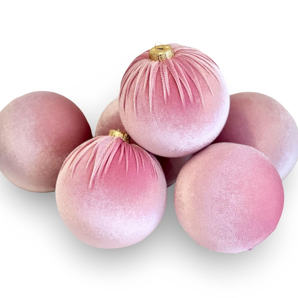 8'' Pink Christmas Handmade Velvet Ornaments, Bulk Christmas Balls, Christmas Tree Bulbs, Christmas Decorations, Christmas Gift Idea, Large Christmas Balls (27)