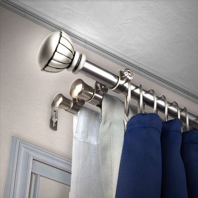 A&F Rod Dcor - Flower 13/16" Triple Curtain Rod 66-120 inch - Satin Nickel