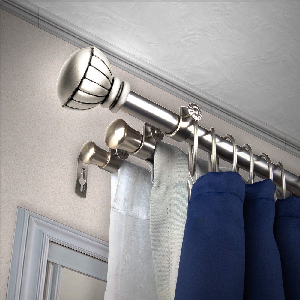 A&F Rod Dcor - Flower 13/16" Triple Curtain Rod 66-120 inch - Satin Nickel