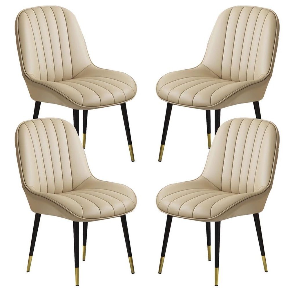 AYARNA Modern Kitchen Dining Chairs Set of 4 PU Leather Bedroom Marriage Room Balcony Sofa Chair Dressing Table Makeup Chair(Khaki)
