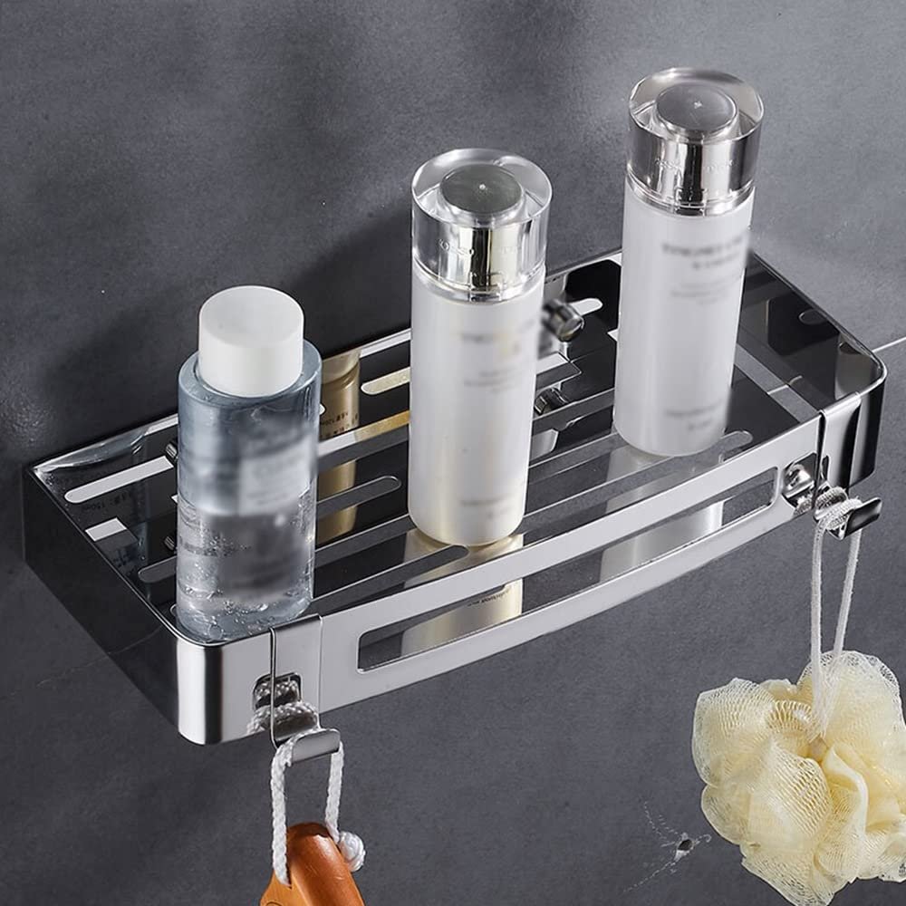 BAHELS Shower Caddy Bathroom Corner Shelf with 2-Hooks, SUS304 Stainless Steel Shower Caddy Organizer Triangle Shelf for Shampoo Conditioner Bathroom Organizer
