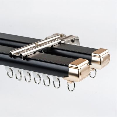 TZUFA Double Curtain Track 1-6m Heavy-Duty Curtain Rails Ceiling or Wall Mount Aluminum Curtain Rod for Room Divider (Color : Black-Wall, Size : 2.4m(2 * 1.2m))