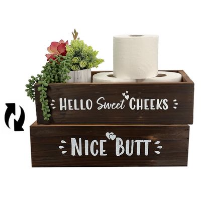 Admired by Nature Hello Sweet Cheeks Solid Wood Toilet Paper Holder, Farmhouse Dcor, Toilet Paper Storage, Bathroom Accessories, Bathroom Dcor, for Home Dcor Bathroom Organizer (Brown)