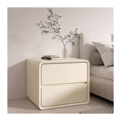Bed side table Solid Wood Nightstand Two Drawers Without Handles Microfiber Leather Bedside Table White/Gray/Curry/Orange Bedside Furniture Large Space Storage Night stand ( Color : Cream , Size : L )