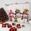 Christmas Shower Curtain, Christmas Hat Snowman Washable Shower Curtain with Hooks Bath Decor Fabric Shower Curtains for Bathroom, Hotel, Stalls, Bathtubs, 66x72 in view 3