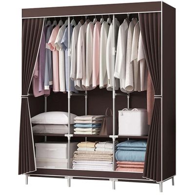 Amunpitic Portable Closet Wardrobe, Fabric Wardrobe with Hanging Rods, Wardrobe Closet for Bedroom, Living Room Easy to Assembly, for Hanging Clothes