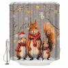 Christmas Shower Curtain, Retro Grey Christmas Squirrel Branch Ball Snowflake Washable Shower Curtain with Hooks Bath Decor Fabric Shower Curtains for Bathroom, Hotel, Stalls, Bathtubs, 36x72 in view 1