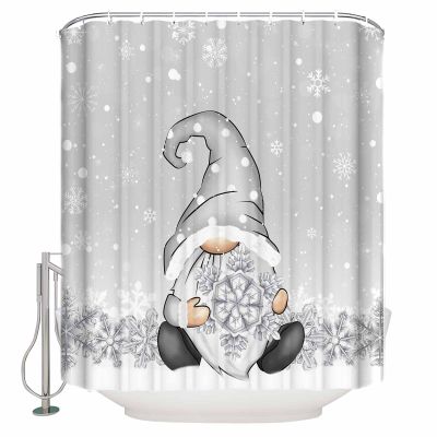 Christmas Shower Curtain, Winter Christmas Dwarf Snowflake Washable Shower Curtain with Hooks Bath Decor Fabric Shower Curtains for Bathroom, Hotel, Stalls, Bathtubs, 72x72 in